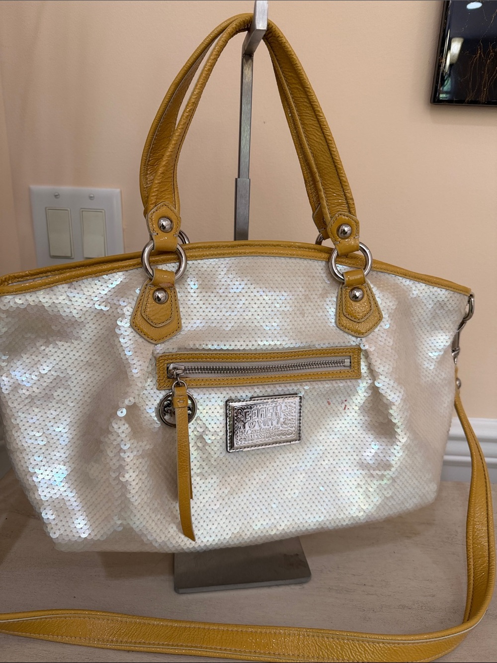 Coach White Sequin convertible Satchel